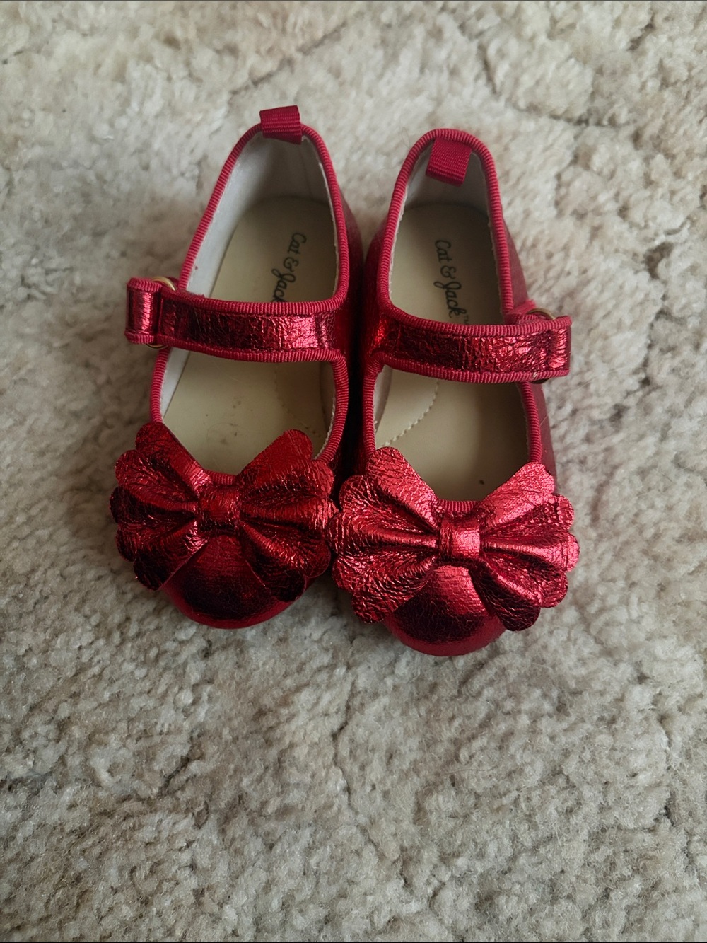 Cat & Jack Metallic Red Bow Mary Jane Shoes